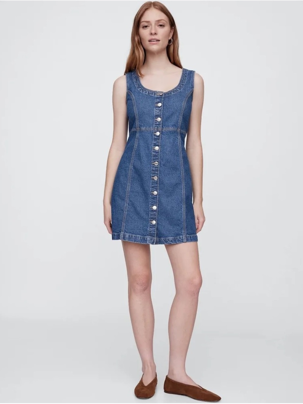 Gap Denim Button Front Sleeveless Mini Shift Dress Dark Wash XL